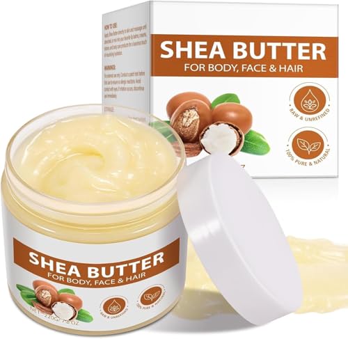 ALMEKAQUZ Pure Organic Shea Butter Raw Unrefined Body & Face Butter 100% Natural Vitamin A E & F - Long-Lasting Hydration for Dry Skin Hair Care 8 oz