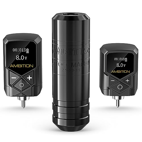Ambition Torped Tattoo Machine Kit - Rotary Tattoo Machine Cartridges Short Pen with 2Pcs 2400mAh & 1800mAh Tattoo Power Supply Brushless Motor for Professional Tattoo Artist