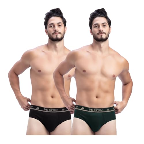 Image of Milton Mens Pure Cotton Solid Briefs|Soft Breathable Underwear for Men|Outer Elastic Comfort Fit Waistband|Skin-Friendly Essentials|Multi-Color, Color Name May Vary as per Availability|Pack of 2