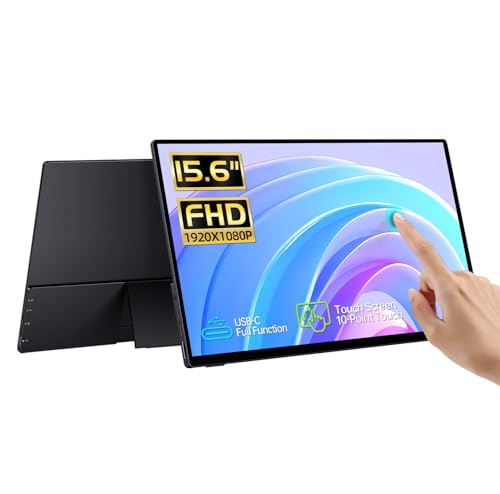 CAPERAVE - 15.6 Portable Touch Screen Monitor, FHD IPS with Tempered Glass, Ultra Slim with Stand and Speaker, HDMI USB C External Display for Laptop