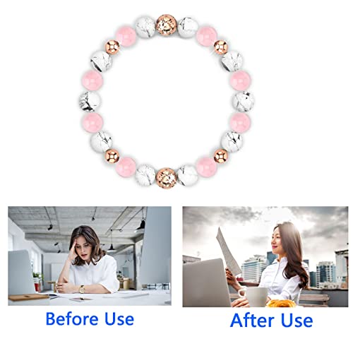 Anti Anxiety Bracelet, Pink Crystal + White Pine + Gold Spacer Beads Natural Stone Healing Stress Relief Handmade Bracelets Calming Bracelets Spiritual Bracelet for Women Good Sleep - Image 5