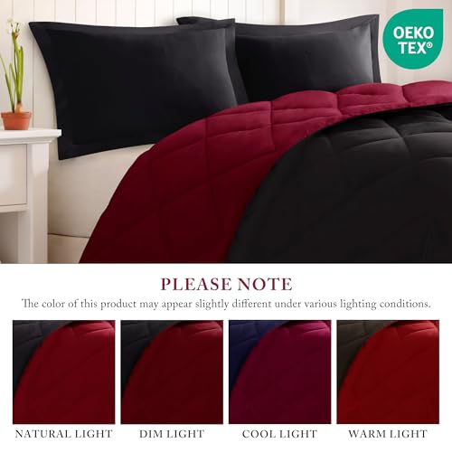Image of Madison Park Comforter Set, Reversible Down Alternative All Season Microfiber Bedding, 3M Scotchgard Stain Release, King /Cal King Dorm Comforter, Red /Black