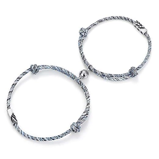 LOYALLOOK Couple Magnetic Bracelet Set Mutual Attraction Rope Braided Charm Pendants Bracelet Couple Gift Jewelry Set for Women Men