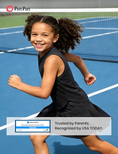 Image of PATPAT Girls Tennis Skirt Sets Moisture Wicking Tank Tops and Pleated Skirts 2 Piece Outfits Activewear Sets 5-12 Years