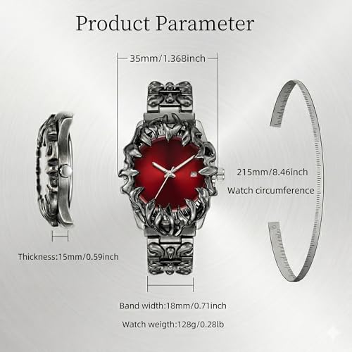 Image of Gothic Watch for Men - Crimson Eclipse, Sunburst Dial Stainless Steel Designer Wrist Watch, Stylish Fashion Watch