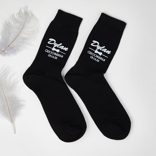 Rosehut Personalized Wedding Groomsmen Socks- Custom Name & Date, Men's Groomsmen Socks Gift,Tailored Wedding Gifts,Keepsake for Special Day3