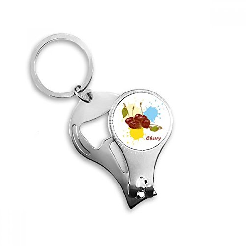Cherry Fruit Watercolor Illustration Pattern Nail Nipper Ring Key Chain Bottle Opener Clipper