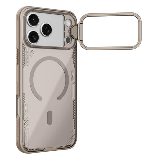 Image of PRITO Nilkin Magnetic Case for iPhone 17 Pro Max, Shockproof Protection with MagSafe, Never Yellowing and Biodegradable Material, with Stand & Transparent Camera Lens Cover (Brown, iPhone 17Pro Max)