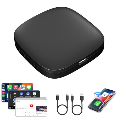 Adaptador inalámbrico CarPlay y Android Auto, Carplay AI Box con soporte para Netflix y YouTube, adaptador Bluetooth para coche, caja mágica para coche, ranura para tarjeta TF, Plug & Play para una