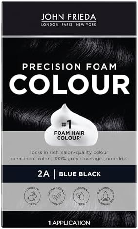 John Frieda Precision Foam Colour, Blue Black 2A, Full-coverage Hair Color Kit, Anti-Fade Gray Coverage, Deep Color Saturation Hair Dye, 1 Application