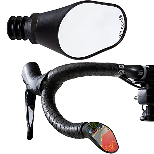 Sprintech Swiss-Made Convex Chrome-Plated Bike Mirror for Drop Bars – Hand-Finished, Adjustable, Reflective Surface, Durable ABS Housing (Black, Extra Large)