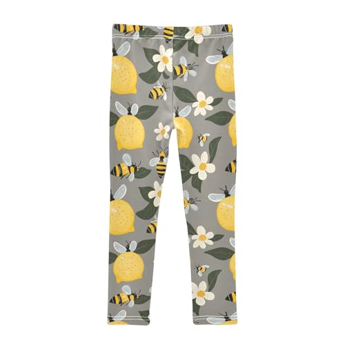 Wusikd Cute Bees Lemons Girls' Leggings Toddler Doodles Flowers Kids Yoga Pants Dance Active Tights 4T2