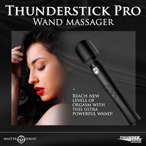 MASTER SERIES Thunderstick Pro Wand Massager for Beginners, Men, Women, & Couples. Super Powerful Vibes and Flexible Silicone Head. Designed for International Travel. Rechargeable. 6 Pieces, Black. - Image 3