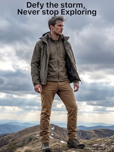 Image of FREE SOLDIER Men's Outdoor Softshell Fleece Lined Cargo Pants Snow Ski Hiking Pants with Belt