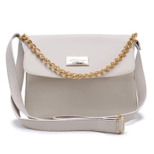 Bolsa Feminina Pequena Com Alça de Mão em Corrente e Transversal Ajustável (Branco)