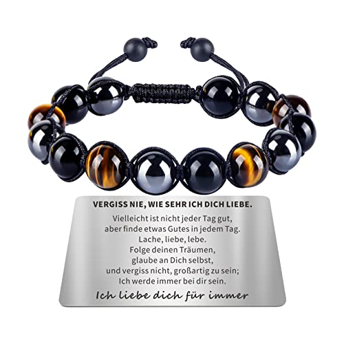 HAYOUWAY Tigerauge Stein Armband mit Dreifach Schutz Armband, Schwarzer Obsidian Stein und Hämatit Armband 10mm Perlenarmband Verstellbare Armbänder für Herren Damen Bringen Glück Wohlstand Gesundheit Cover