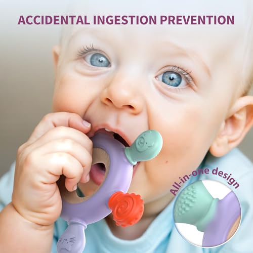 Image of akolik Teething Toys for Babies, Baby Teethers Toy Teething Ring Silicone, Grasping Teething Toy, BPA Free Teething Newborn Accessories for Baby 0 3 6 9 12 18 Months (Purple)