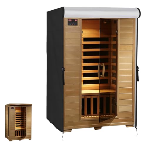 Agustone wasserdichte Outdoor-Sauna-Abdeckung, robuste Abdeckung für 2-Personen-Holz-Infrarot-Heimsauna, UV-beständig, lichtbeständig, Allwetterschutz, Schwarz, 124,5 cm B x 109,2 cm T x 190,5 cm H