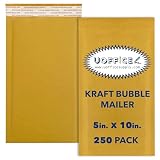 UOFFICE Kraft bubble mailers, 250 Pack padded shipping envelopes #00-5" x 10"),Small padded envelopes, Kraft paper poly, Padded with peel and seal