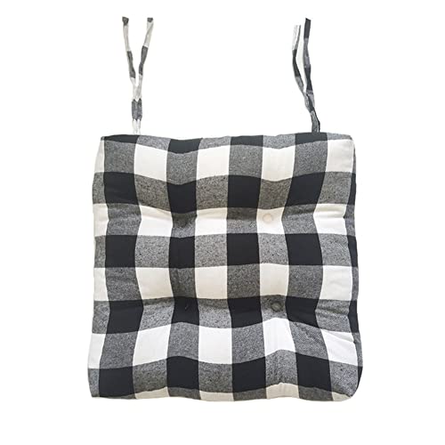 vctops Farmhouse Buffalo Check Chair Pads with Ties Black and White Plaid Dining Chair Cushions Soft Comfy Square Seat Pads (Black,16'x16')
