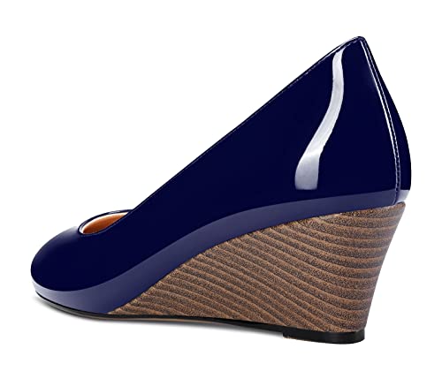 DearOnly Women's Mid-Heels Wedge Pumps Slip-On Sexy Round-Toe 2" Heels Pump2