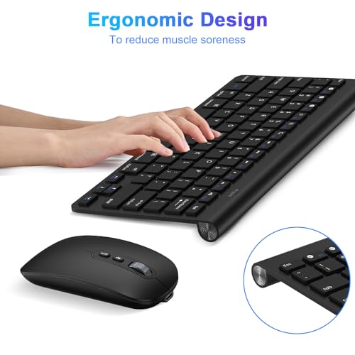 Image of cimetech Bluetooth Mini Keyboard and Mouse, Slim Portable Ergonomic Wireless Keyboard and Rechargeable Mouse Compatible with iPad, Tablet, Laptop, PC - Black