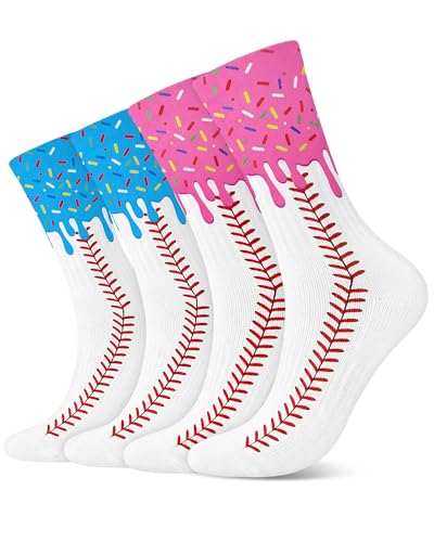 Janmercy 2 Pairs Ice Cream Drip Baseball Sock for Teen Novelty Sport Gift for Baseball Team Players Coaches Sport Party Favor(Pink&blue)