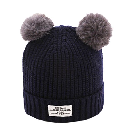 Preisvergleich Produktbild Baby Wintermütze Warm Ball Kappe Hirolan Kindermützen Wolle Säumen Schlupfmütze Brief Drucken Mode Gestrickt Hüte Strickmütze Schalmütze Schirmmütze Neugeborene Stricken Haube (Marine, 36-48cm)