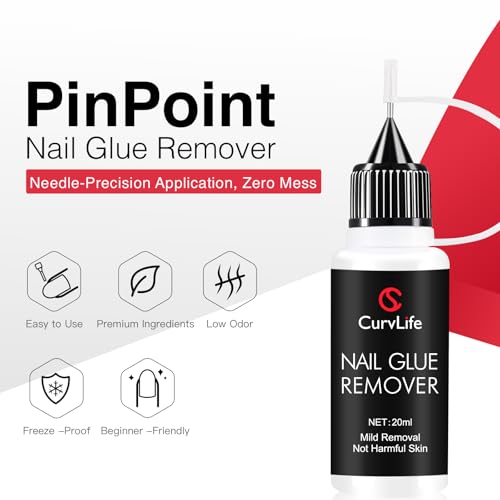 Image of Curvlife 10g Semi-Solid Glue and 20ml Pinpoint Glue Remover Kit - Gel for Press on Nails, Quick Dry No UV Lamp Needed with Gentle Non-Acetone Remover, Fake Nail Tips (Pack of 2)