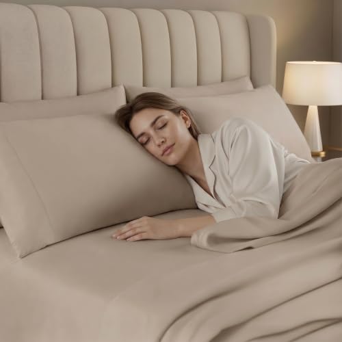Image of 8-Pack Hotel King Size Sheet Set, Soft Brushed Microfiber Hotel Sheets, Hotel Quality Bedding, Deep Pocket, Shrink & Fade Resistant, Easy Care, Beige