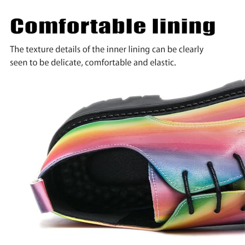 Men's Rainbow Lace Up Lug Sole Platform Oxfords Classic Round Toe Comfort Chunky Heel Anti-Slip Derby Casual Shoes for Business Work Office Dress Shoes3