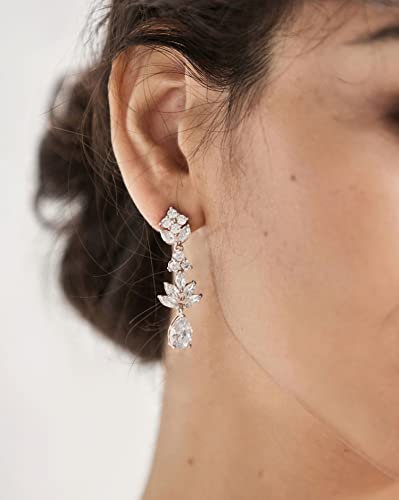 SWEETV Teardrop Wedding Earrings for Brides Birdesmaid, Crystal Cubic Zirconia Bridal Drop Earrings for Women Prom2