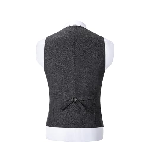 Image of SOLOVEDRESS Mens Vintage Tweed Suit Vest V Neck Casual Wool Waistcoat for Wedding Groomsmen