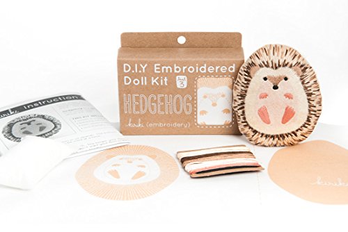 Image of Kiriki Press DIY Embroidery Doll Kit - Skill Level 3 - Beginner to Advanced Embroidery Kits for Adults Teens (3 Skill Levels) Animal Embroidery Kit - Screen Printed Pattern (Hedgehog - Level 3)