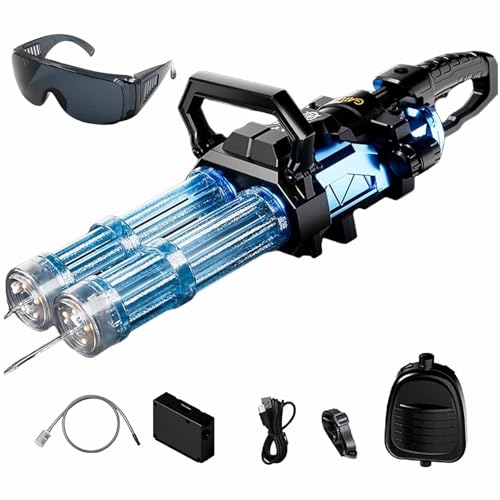 AXFSHJD Faire du Pistolet à Eau de l'attaquant, Pistolet à Eau électrique Gatling Double Baril pour Adultes, Aquarelle à Grande capacité avec la lumière rotative et LED, Vient Les Sacs à Dos Blue