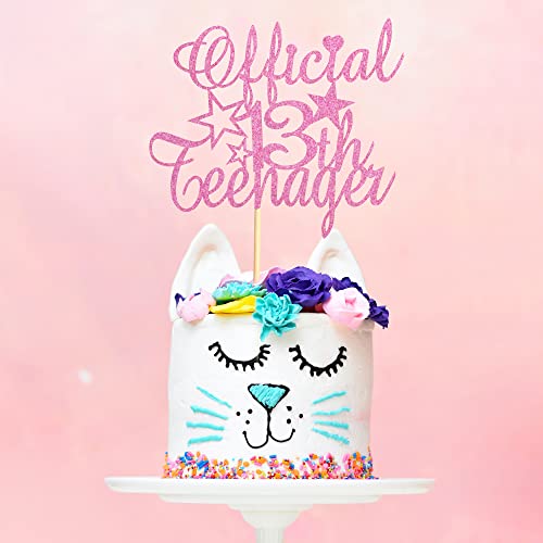 Arthsdite Official Teenager 13 Cake Topper 13 Cake Topper 13Th Birthday Cake Decoration For Thirteen Teens Girls Boys 13Th Birthday Party Decoration Supplies - Pink Glitter #TOP5