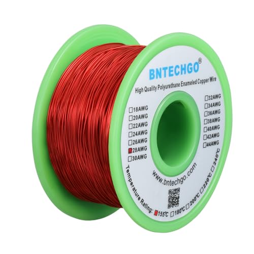 Image of BNTECHGO 28 AWG Magnet Wire 8 oz Red Enameled Copper Wire 0.0122 inch(0.31mm) | 28 Gauge Enameled Copper Coil Wire Widely Used For Transformers, Inductors, Speakers, Electromagnets, Educational Experiments