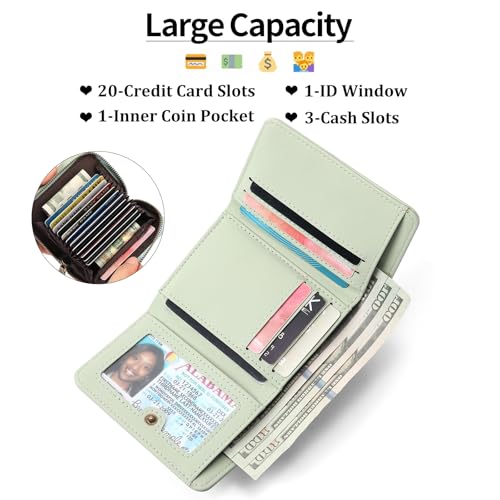 Small Genuine Leather Wallet for Women RFID Blocking Credit Card Holder (Light Green)2