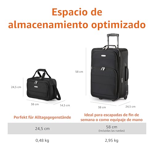 Miniatura 4 de Amazon Basics Juego de Equipaje Blando de 2 Piezas, Maleta de Mano Expandible (58 cm) y Bolsa de Mano (25 cm), Ligeros, 100% Poliéster, Apilable, Negro