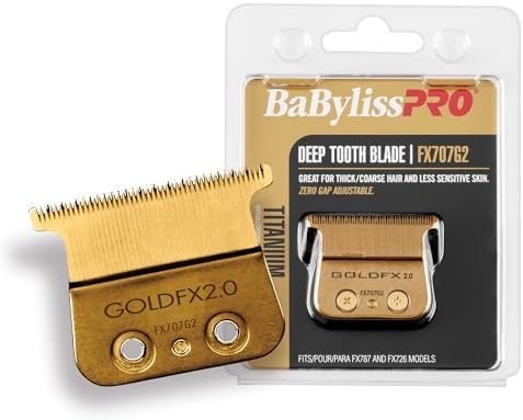 BaBylissPRO Barberology Deep Tooth Trimmer Replacement Blade For Outlining Hair Trimmers (Fx707G2), Gold,1 Count