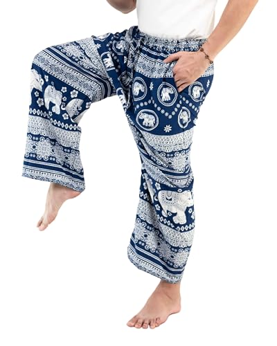 VIENG PING, Casual Bohemian Hippies Elephant Drawstring Pants with Pockets Premium Italian Silk Trousers for Men & Women2