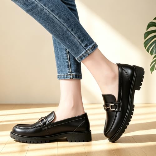 Image of Loafers for Women Women's Black Penny Loafer Leather Comfortable Flats