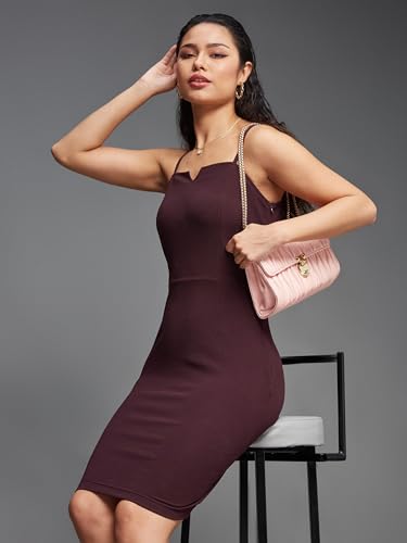 Image of Miss Chase Women's Comfortable Round Neck Sleeveless Striped Midi Bodycon Dress with Zipper