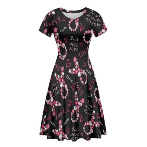 Image of POLERO Sunflower Dress for Women Floral Summer Dresses Short Sleeve Casual Sundresses Midi Dresses