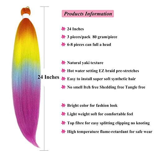Upruyo Rainbow Braiding Hair Pre Stretched Clean Therapy Hypoallergenic Prestretched Braiding Hair Ombre Kanekalon Crochet Braids Twist Braiding Hair Synthetic Fake Hair For Braiding (3 Packs) #TOP1