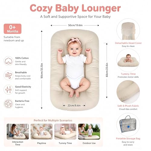 Image of Baby Lounger 0-24 Months Newborn Infant Cotton Floor Seats Support Cushion (Apricot) | baby shower gifts