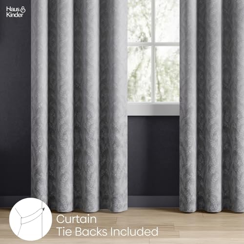 Image of haus & kinder Printed Jacquard Door Curtains 7 Feet Long Pack of 2 Door Curtains, 7 Feet Curtains for Door (Slate Willow, Sand Floral 130x152 CM)