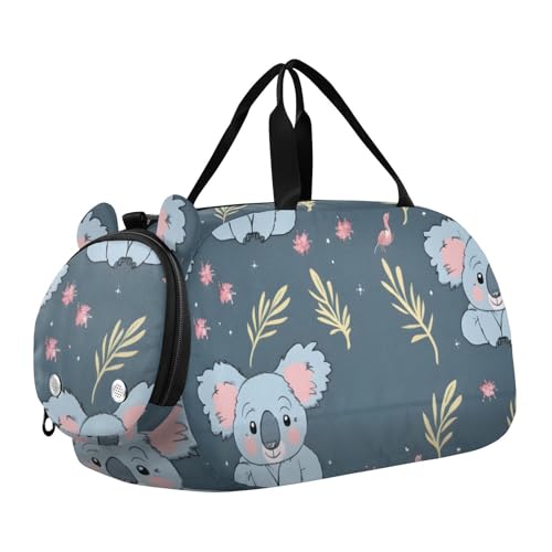 Duffle Bag Kids Gym Bag with Shoes Compartment & Wet Separation Overnight Travel Duffel Bag Blue Pink Koala for Girl Boy