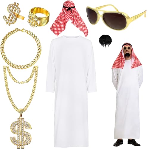 Efymosce Disfraz Jeque Arabe Hombre, Traje Sheikh Árabe, Vestido