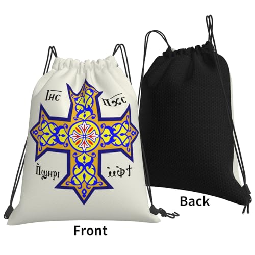 Rqwaaed Coptic Orthodox Cross Versatile Drawstring Gym Bag Perfect Workouts Daily Essentials3